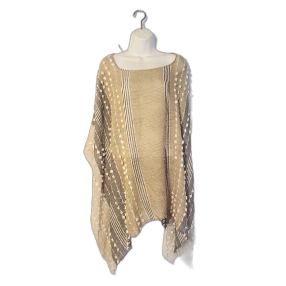 DEMDACO Textured Stripe Tan Mix One Size Fits Most Polyester Fabric Poncho Shawl - Picture 1 of 6